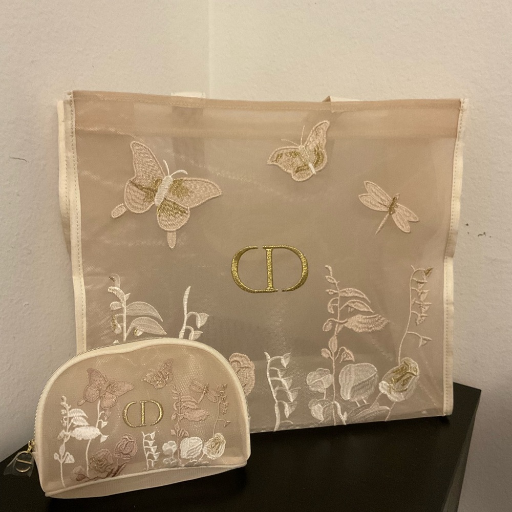 New Dior GWP Tote and Pouch Set with Embroidered Butterflies